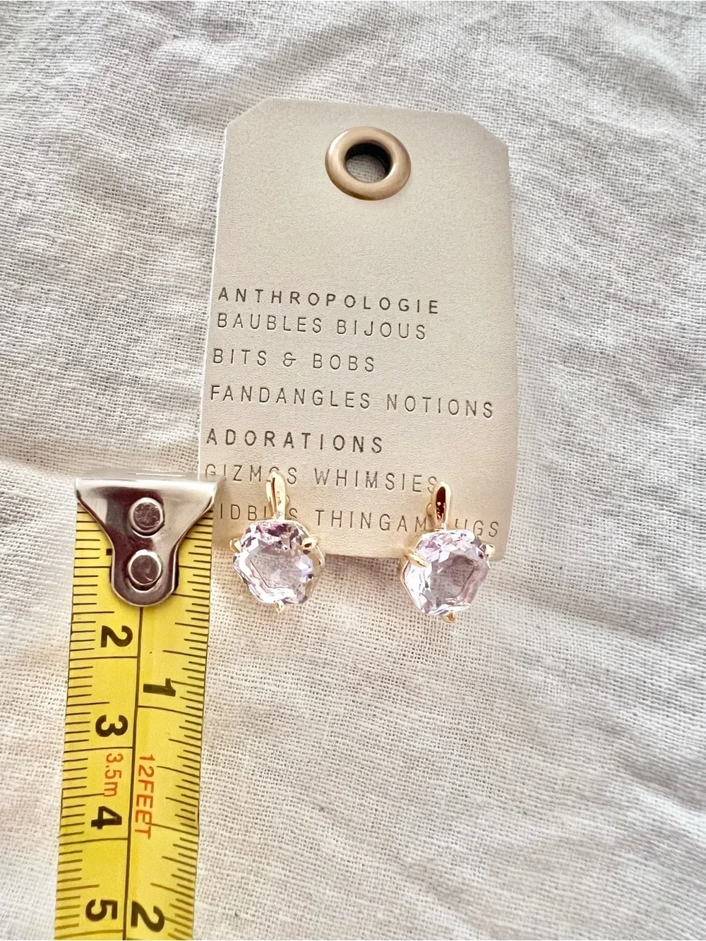 Anthropologie 14K gold plated stud earrings with light purple gemstone Brand New
